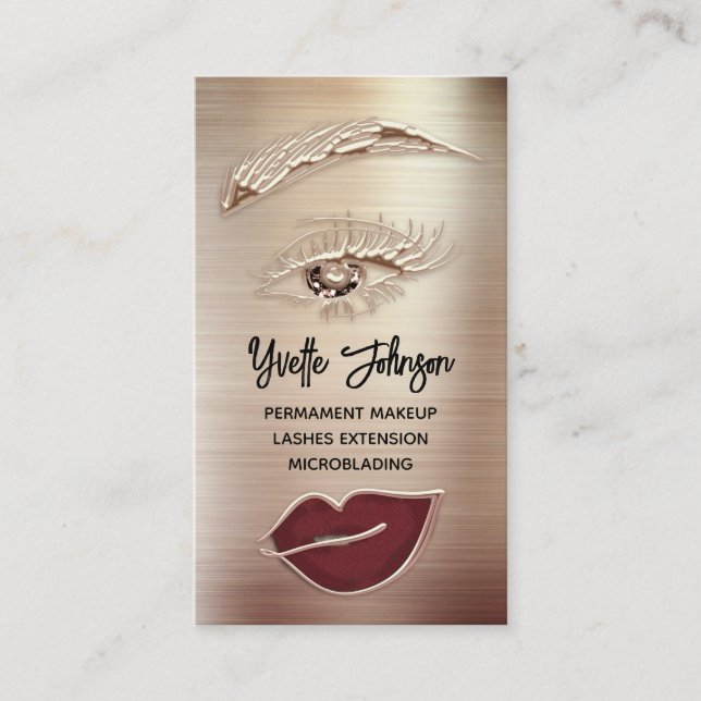 Carte De Visite Logo de maquillage Eyelash Brown QR Code Lip Rose (Devant)