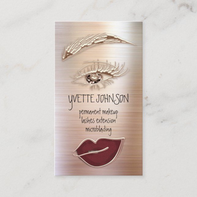 Carte De Visite Logo de maquillage Eyelash Brown Rose de lèvres QR (Devant)