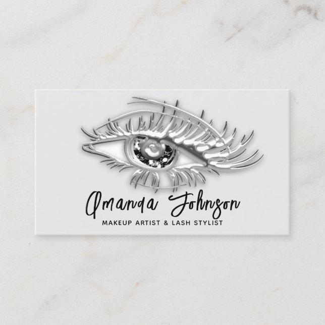 Carte De Visite Logo de maquillage Eyelash Qr Code Black White Sil (Devant)