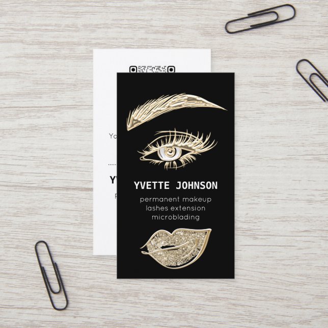 Carte De Visite Logo de maquillage permanent Lash Brows QRCode Noi (Devant/Arrière en situation)