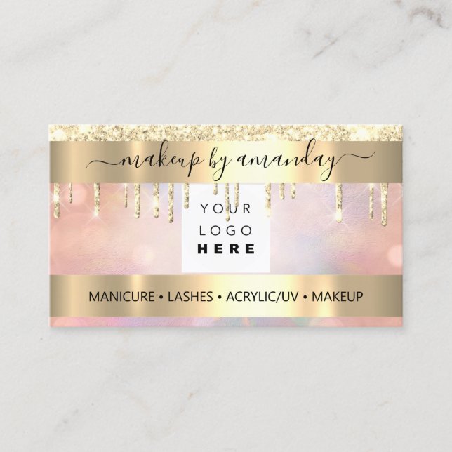 Carte De Visite Logo de maquillage professionnel Rose goutte d'or (Devant)