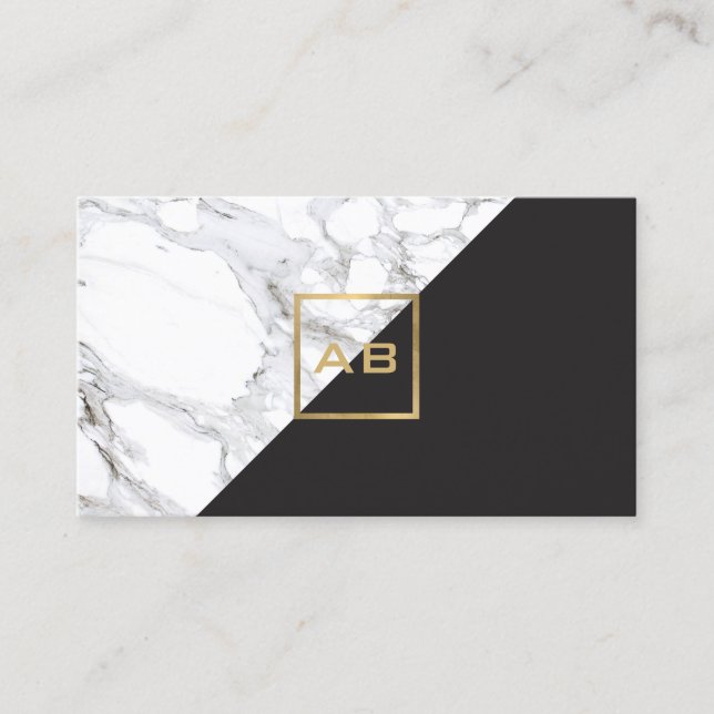 Carte De Visite Logo de marbre géométrique moderne/Monogramme noir (Devant)