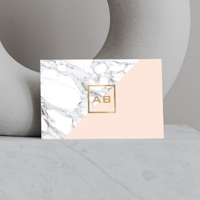 Carte De Visite Logo de marbre géométrique moderne/Monogramme rose (Créateur téléchargé)