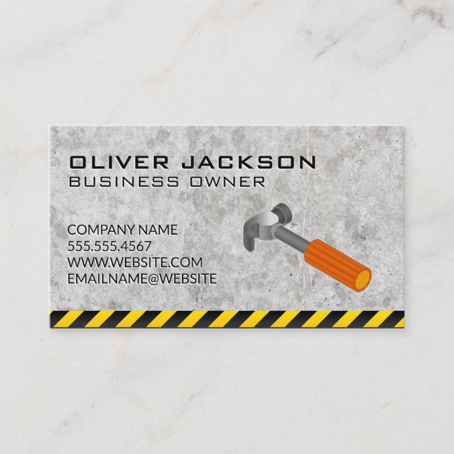 Carte De Visite Logo de marteau | Béton | Attention (Devant)