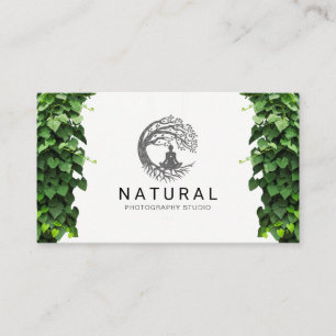 Carte De Visite Logo de méditation de l'arbre naturel   Vins Feuil