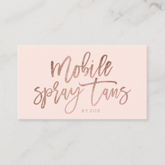 Carte De Visite Logo de Mobile Spray tans or rose typographie blus (Devant)