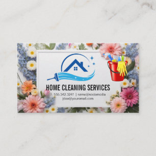 Carte De Visite Logo de nettoyage de la maison Bordure des fleur