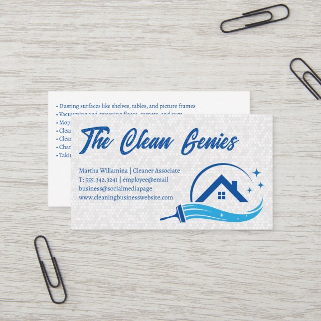 Carte De Visite Logo de nettoyage de maison étincelante | Carrelag (Devant/Arrière en situation)