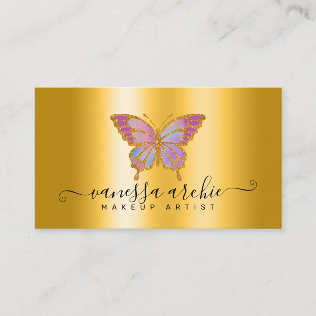 Carte De Visite Logo de papillon métallique Parties scintillant or (Devant)