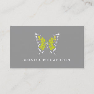 Carte De Visite Logo de papillon peint en jaune sur gris