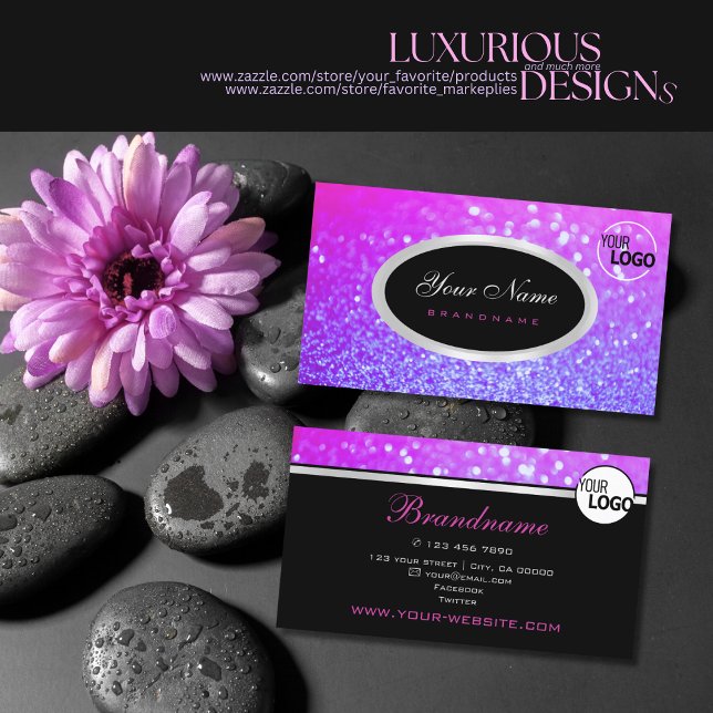 Carte De Visite Logo de Parties scintillant de luxe rose violet ra (Créateur téléchargé)