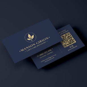 Carte De Visite Logo de paysagiste de luxe minimal code QR bleu fo