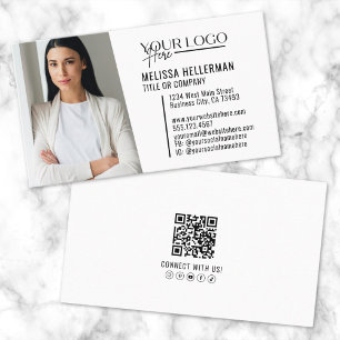Carte De Visite Logo de photo de code QR professionnel moderne