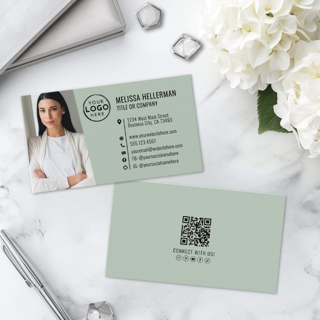 Carte De Visite Logo de photo de code QR vert professionnel (Professional Green QR Code Photo Logo Business Card )