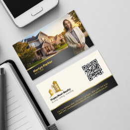 Carte De Visite Logo de photo et code QR de l'agent immobilier mod