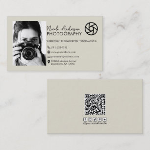 Carte De Visite Logo de photographie minimaliste moderne beige ava