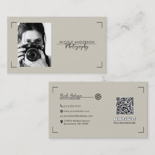 Carte De Visite Logo de photographie moderne minimaliste beige pro