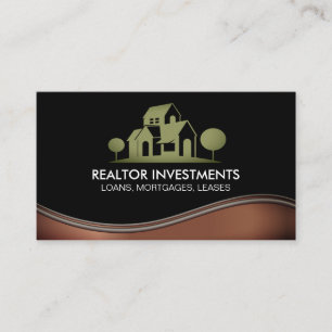 Carte De Visite Logo de propriété de la maison   Vague métallique