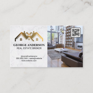 Carte De Visite Logo de propriété Gold   Salon   Code QR
