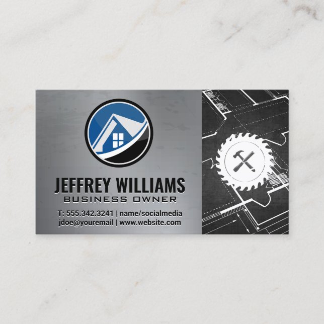 Carte De Visite Logo de propriétés | Impression bleue | Menuiserie (Devant)