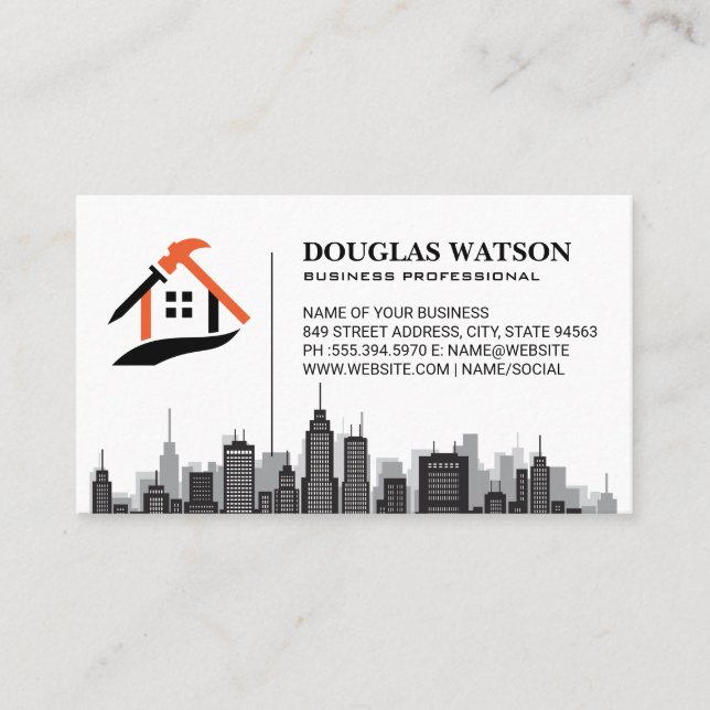 Carte De Visite Logo de rénovation du constructeur | Ville Skyline (Devant)