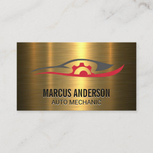 Carte De Visite Logo de réparation automatique   Métal Or Brossé