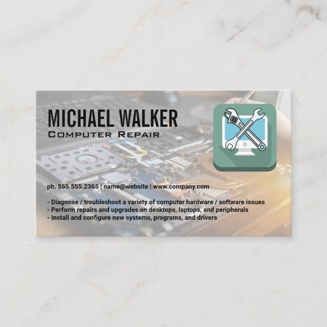 Carte De Visite Logo de réparation de clé d'ordinateur | Technicie (Devant)