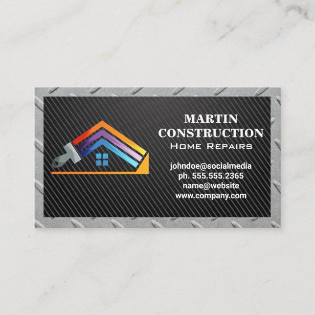 Carte De Visite Logo de réparation de maison | Bordure d'acier (Devant)
