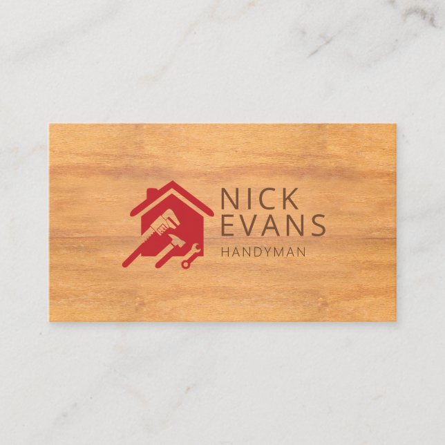Carte De Visite Logo de réparation de maison moderne Grain de bois (Devant)