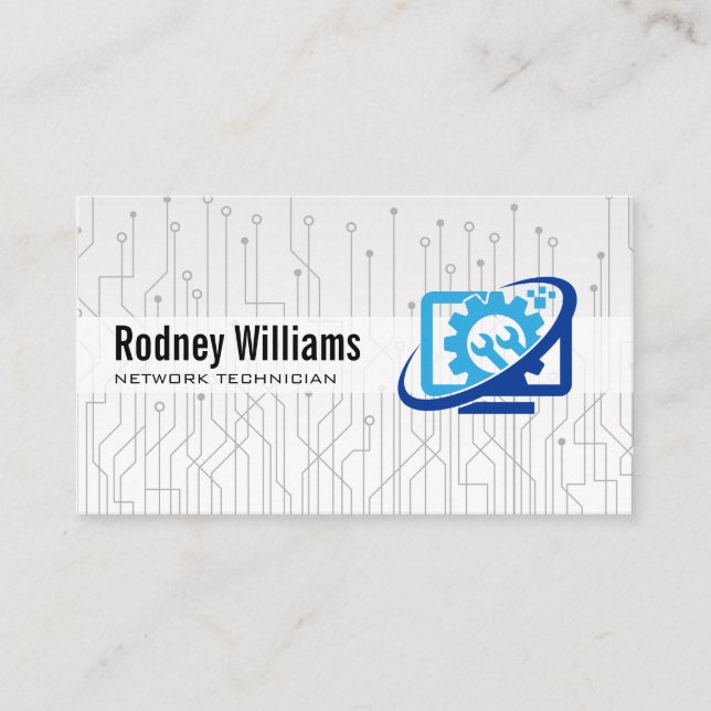 Carte De Visite Logo de réparation d'ordinateur | Technicien (Devant)
