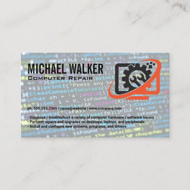 Carte De Visite Logo de réparation d'ordinateur | Technicien | Col (Devant)