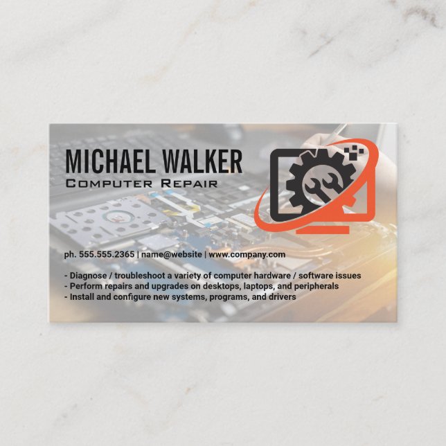 Carte De Visite Logo de réparation informatique | Travail de techn (Devant)