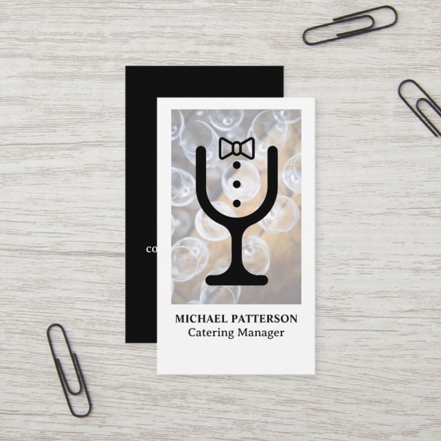 Carte De Visite Logo de restauration en verre de vin | Banquet (Devant/Arrière en situation)
