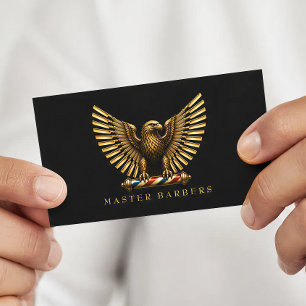 Carte De Visite Logo de salon de coiffure Luxe Golden Eagle Barber