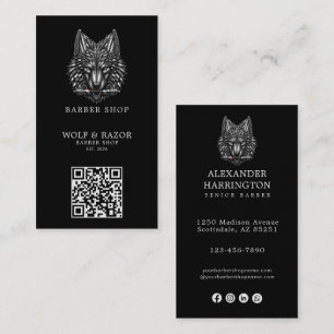 Carte De Visite Logo de salon de coiffure Modern Silver Wolf Barbe