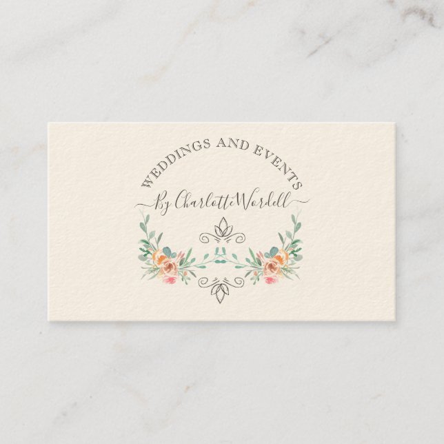 Carte De Visite Logo de script Floral du planificateur d'événement (Devant)