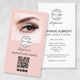 Carte De Visite Logo de script rose poudré Code QR Photo Lashes St