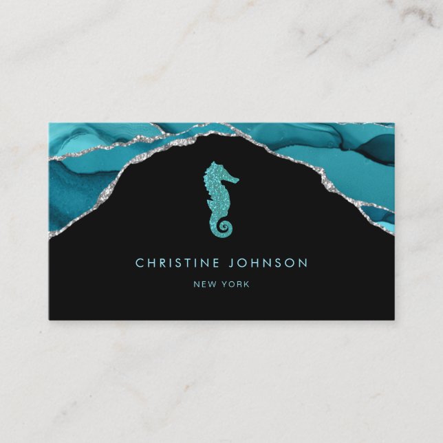 Carte De Visite logo de seahorse bleu (Devant)