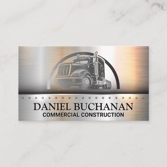 Carte De Visite Logo de semi-camion | Brossé métallique (Devant)