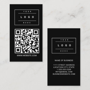 Carte De Visite Logo de société noir personnalisé et code QR de si