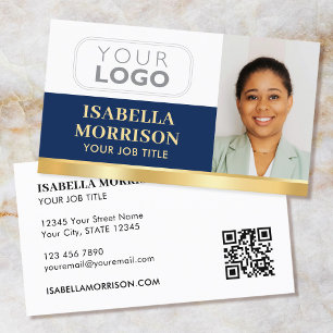 Carte De Visite Logo de société professionnel QR Navy Or