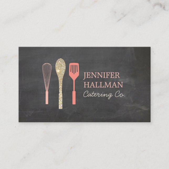 Carte De Visite Logo de spatule de parties scintillant sur tableau (Devant)
