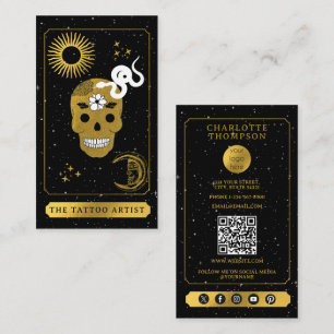 Carte De Visite Logo de tarot céleste Tatouage Artiste Noir Or 