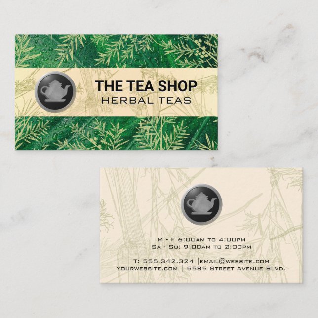 Carte De Visite Logo de thé | Feuilles de thé (Devant / Derrière)