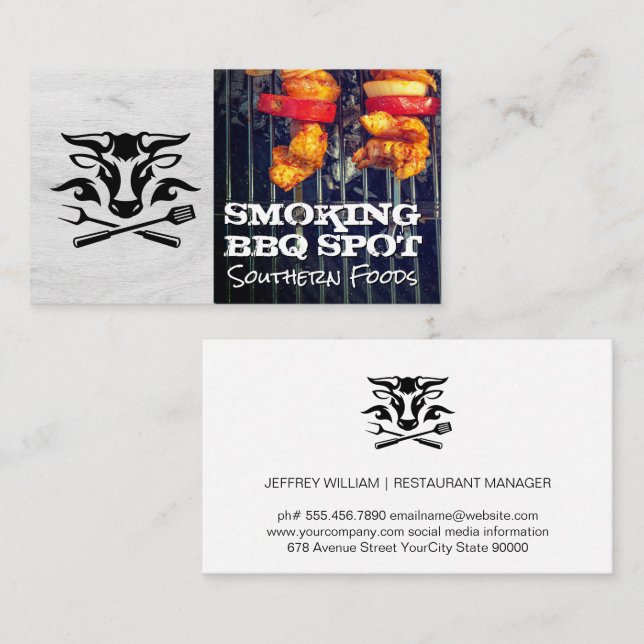 Carte De Visite Logo de vache barbecue | Barbecue (Devant / Derrière)