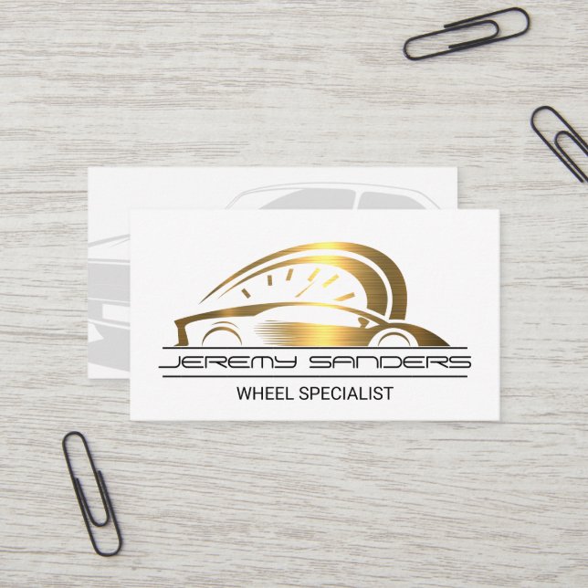 Carte De Visite Logo de voiture Gold Metallic Sports (Devant/Arrière en situation)