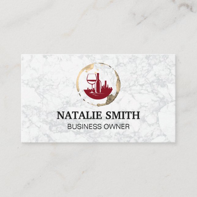 Carte De Visite Logo de Wine City Skyline | Tige | Blanc marbre (Devant)