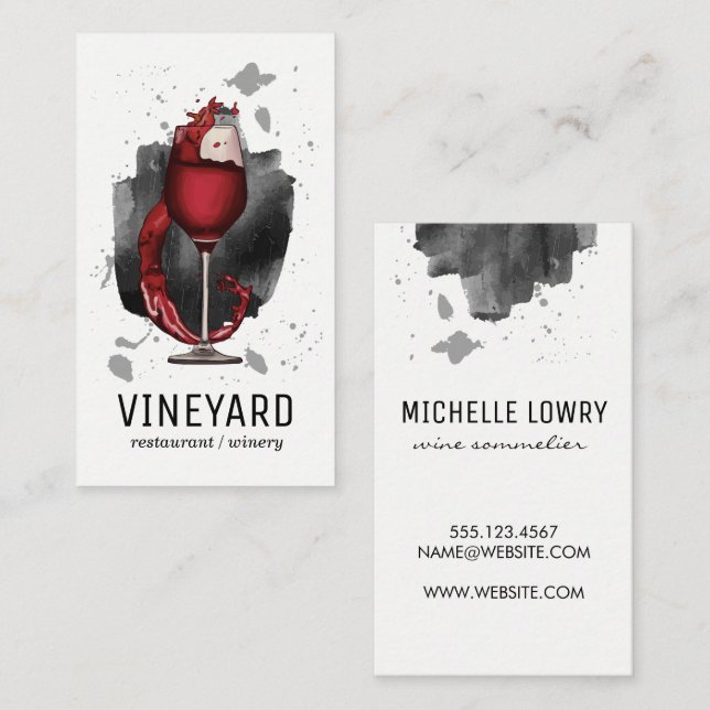 Carte De Visite Logo d'éclaboussure en verre de vin | Expressif (Devant / Derrière)