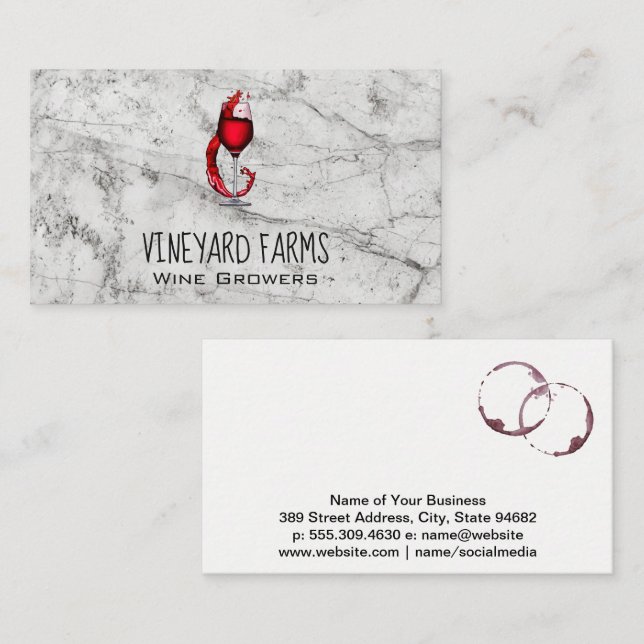 Carte De Visite Logo d'éclaboussure en verre de vin | Marbre (Devant / Derrière)