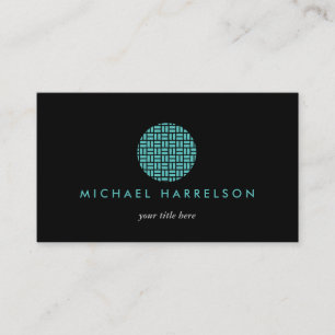 Carte De Visite Logo décoratif moderne en Turquoise sur noir